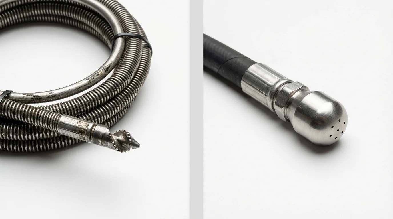 Drain snake cable and hydro jetting nozzle used for drain cleaning in Seaside, CA
