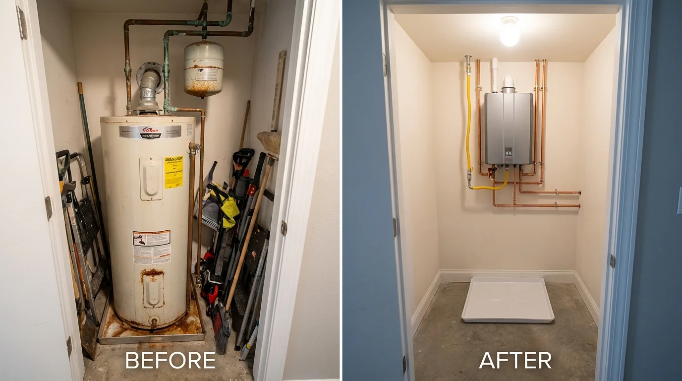 Tank water heater versus wall-mounted tankless unit comparison for Seaside, CA homeowners