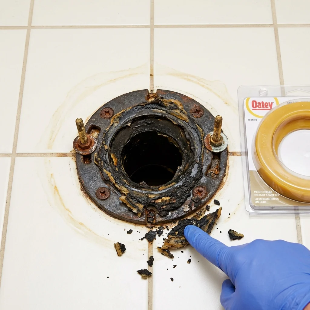 Failed wax ring showing water seepage at the base of a toilet in a Seaside, CA home